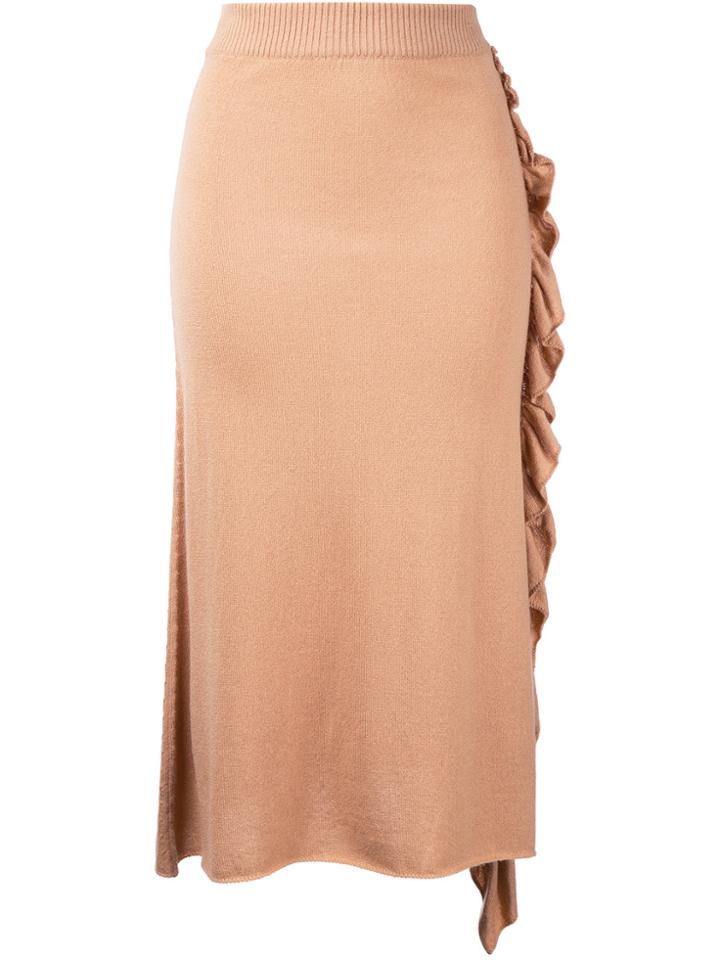 Ryan Roche Ruffle A-line Skirt - Brown