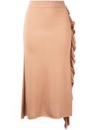 Ryan Roche Ruffle A-line Skirt - Brown