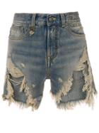 R13 Distressed Frayed Denim Shorts - Blue