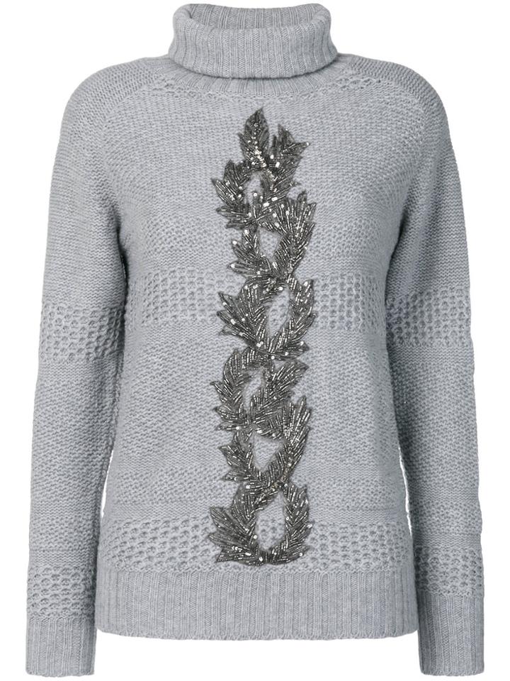 Jo No Fui Embellished Turtle Neck Sweater - Grey
