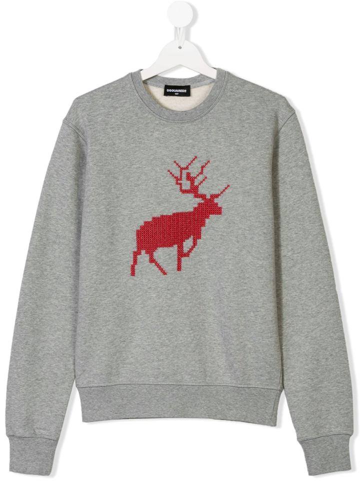 Dsquared2 Kids Teen Embroidered Reindeer Sweatshirt - Grey