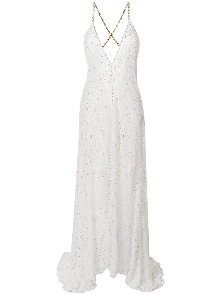 Alessandra Rich Flared Plunge Neck Dress - White