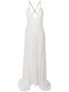 Alessandra Rich Flared Plunge Neck Dress - White