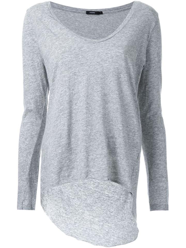 Bassike Scoop V-neck Long Sleeve T-shirt With Tail, Women's, Size: Large, Grey, Organic Cotton