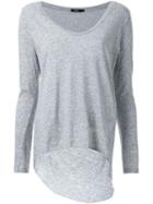 Bassike Scoop V-neck Long Sleeve T-shirt With Tail, Women's, Size: Large, Grey, Organic Cotton