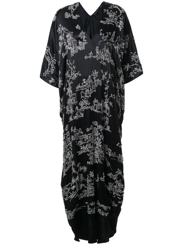Josie Natori Couture Pagoda Cocoon Kaftan - Black