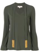 Michael Michael Kors Embellished Tie-front Blouse - Green