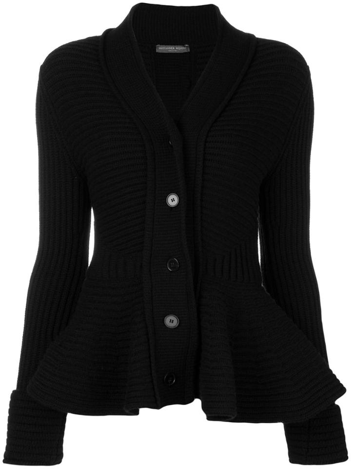 Alexander Mcqueen Peplum Ribbed Cardigan - Black