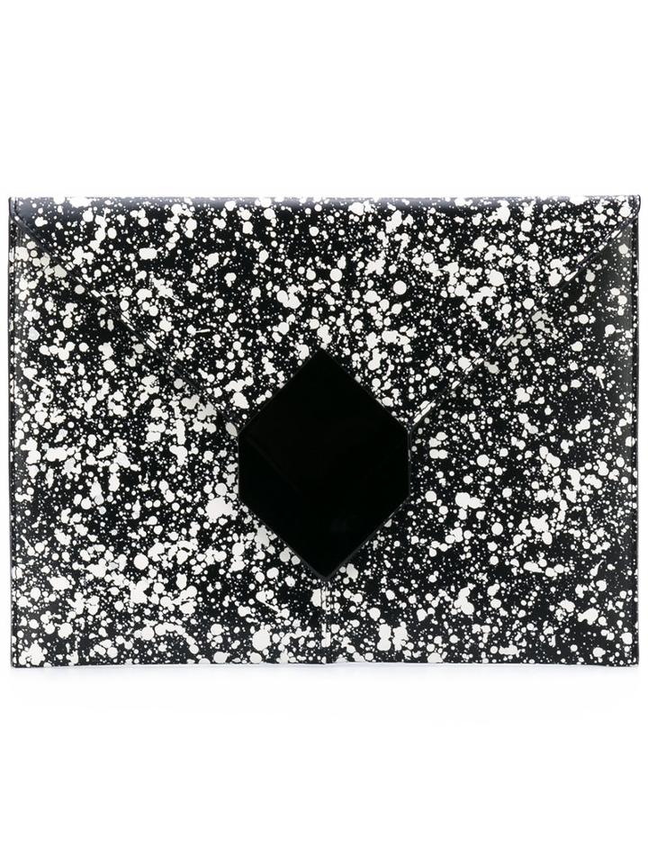 Pierre Hardy - Paint Splatter Print Clutch - Women - Calf Leather/metallic Fibre - One Size, Black, Calf Leather/metallic Fibre