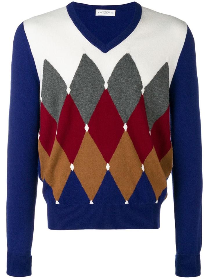 Ballantyne Diamond Instarsia Sweater - Blue