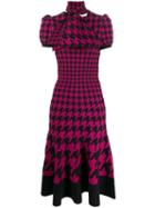 Alexander Mcqueen Dogtooth Jacquard Midi Knit Dress - Pink