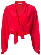 Tome Cropped Tie Waist Blouse - Red