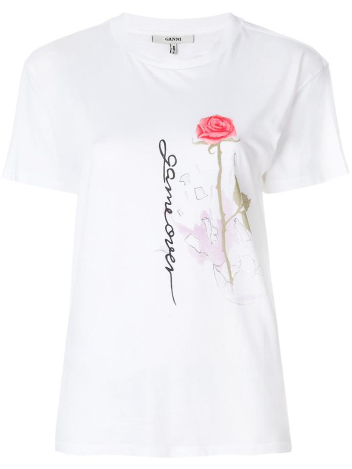 Ganni Game Over Rose Print T-shirt - White
