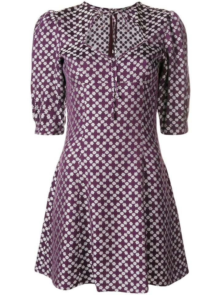 Alexa Chung Floral Tie Neck Mini Dress - Pink & Purple