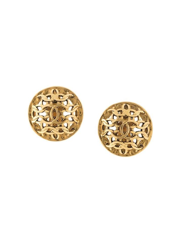 Chanel Pre-owned Interlocking Cc Button Earrings - Gold