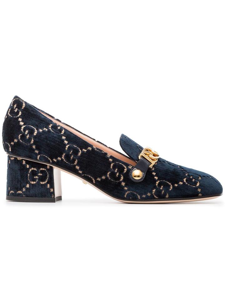 Gucci Ink Blue Sylvie 55 Velvet And Leather Pumps