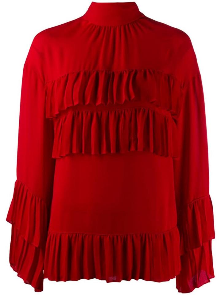 Valentino Frilled Silk Top - Red