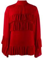 Valentino Frilled Silk Top - Red