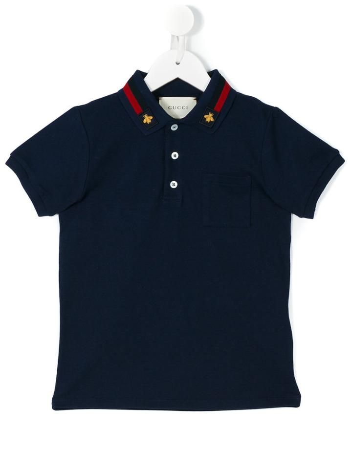 Gucci Kids - Bee And Web Collar Polo Shirt - Kids - Cotton/spandex/elastane - 4 Yrs, Blue