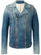 Balmain Biker Jacket, Men's, Size: Medium, Blue, Cotton/polyester/cupro