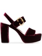 Prada Bordeaux Red 105 Velvet Platform Sandals - Pink & Purple
