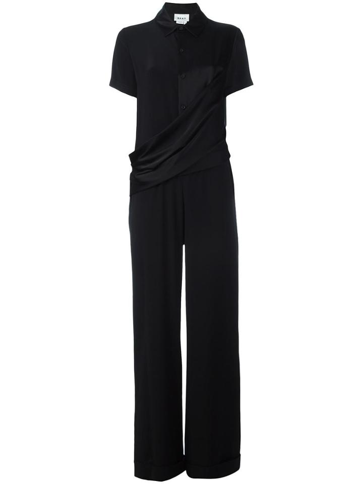 Dkny Draped Front Shirt Jumpsuit - Black