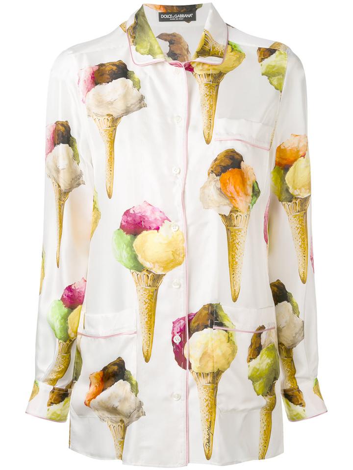 Dolce & Gabbana - Ice-cream Print Shirt - Women - Silk - 38, Women's, Nude/neutrals, Silk