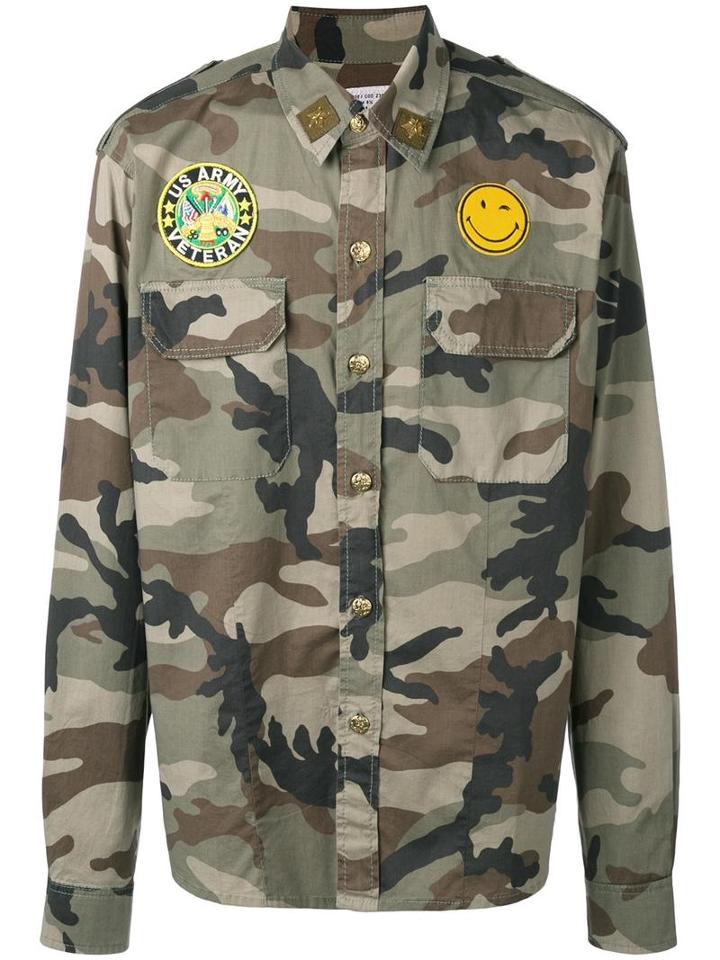 History Repeats Camouflage Print Shirt, Men's, Size: 50, Green, Cotton/spandex/elastane