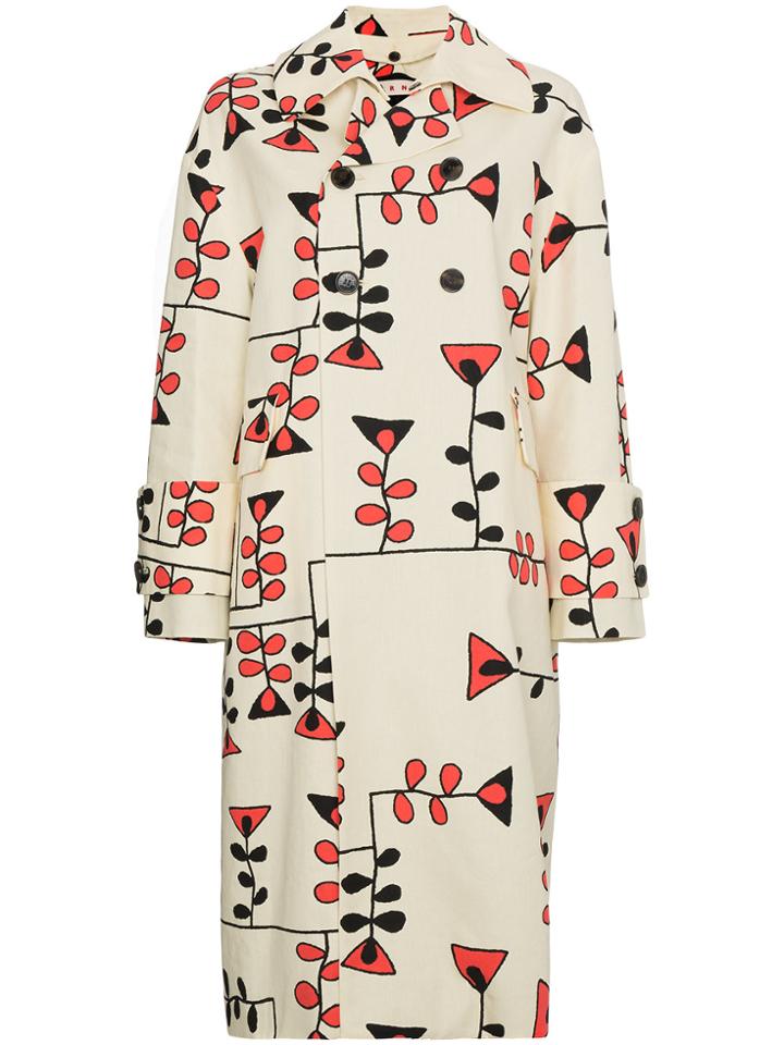 Marni Drawing Print Cocoon Coat - Nude & Neutrals