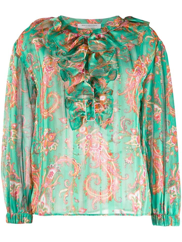 Philosophy Di Lorenzo Serafini Paisley Print Ruffled Blouse - Green