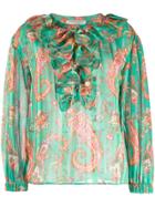 Philosophy Di Lorenzo Serafini Paisley Print Ruffled Blouse - Green
