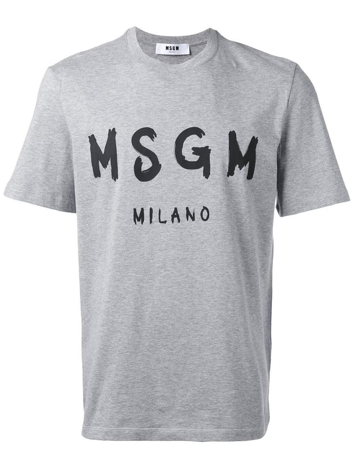 Msgm Logo Print T-shirt, Size: Xl, Grey, Cotton