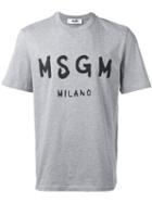 Msgm Logo Print T-shirt, Size: Xl, Grey, Cotton