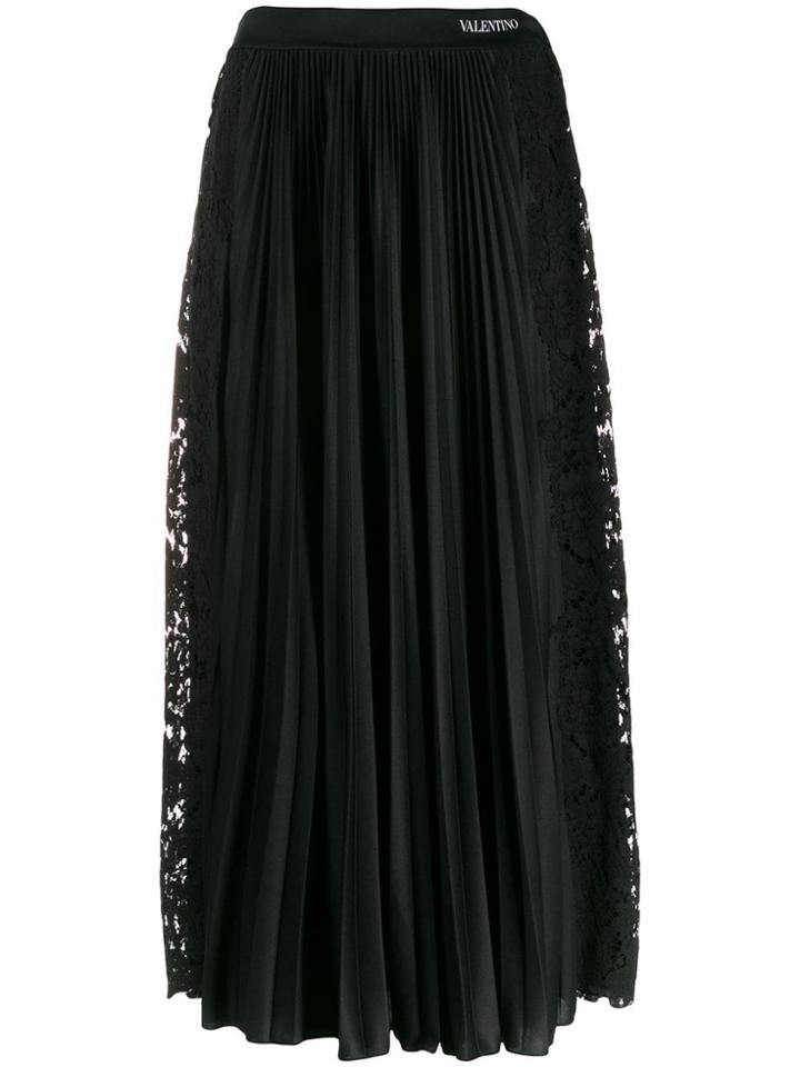 Valentino Pleated Lace Detailed Skirt - Black