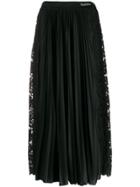 Valentino Pleated Lace Detailed Skirt - Black