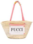 Emilio Pucci Logo Print Raffia Basket Bag - Neutrals