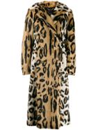 Versace Leopard Print Double-breasted Coat - Brown