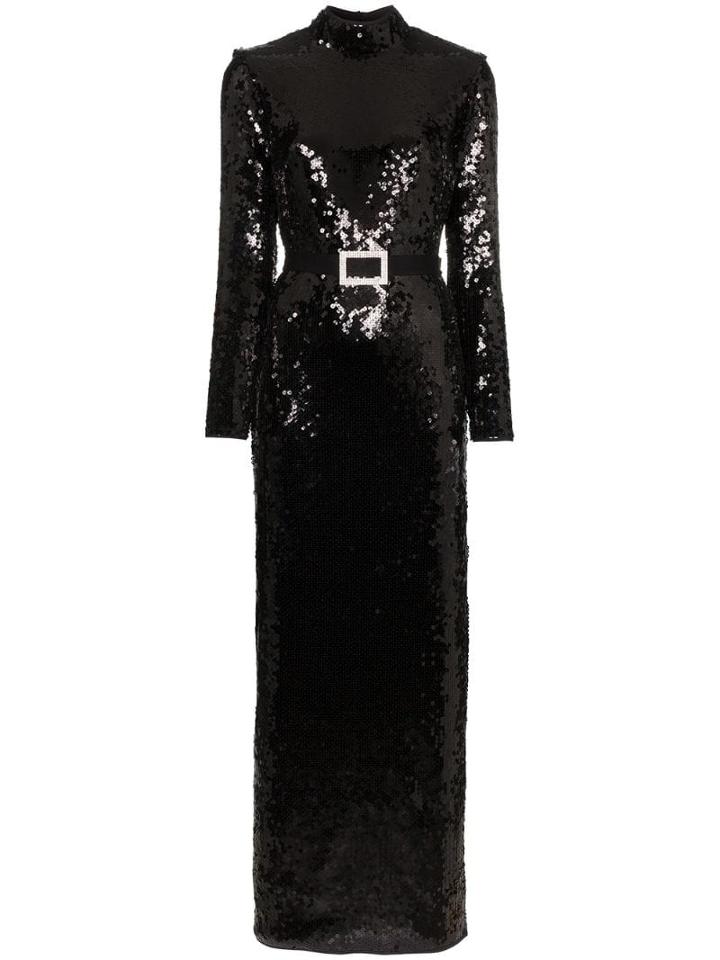 De La Vali Bugsy Sequin Embellished Maxi Dress - Black