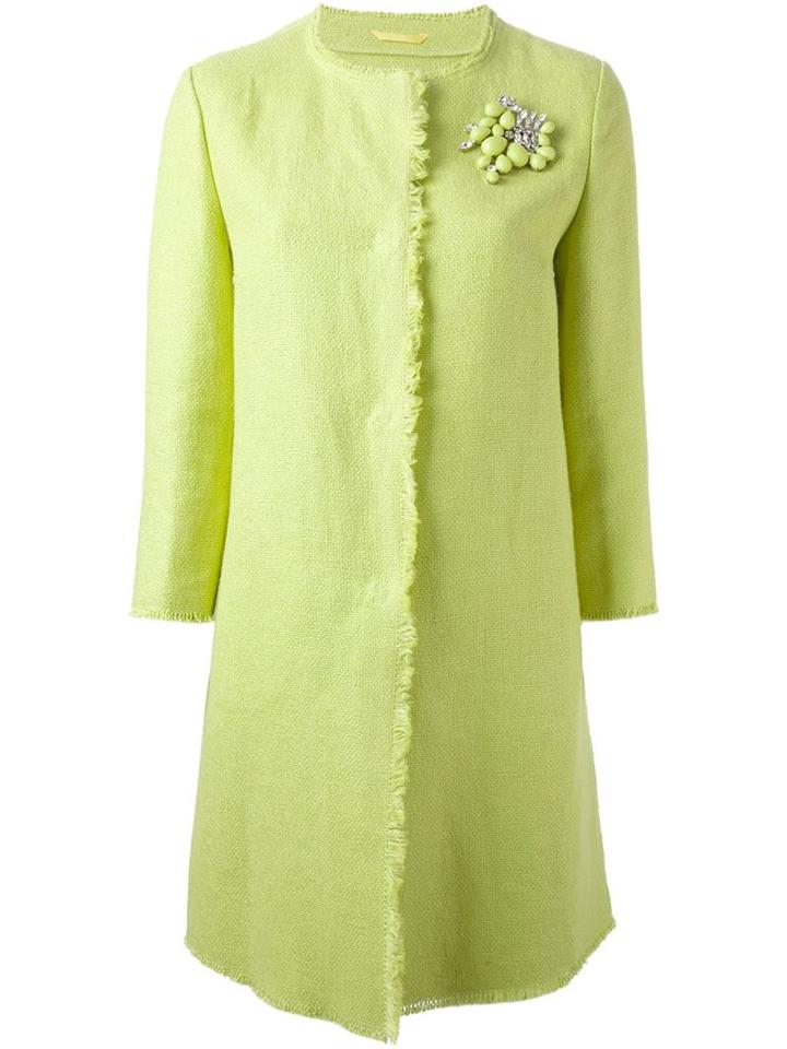 Ermanno Scervino Embellished Fringed Hem Coat, Women's, Size: 42, Green, Linen/flax/polyamide/acetate/cupro