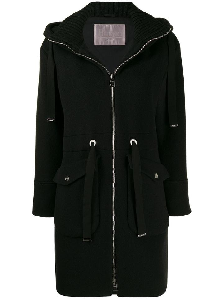 Herno Hooded Zip-up Coat - Black