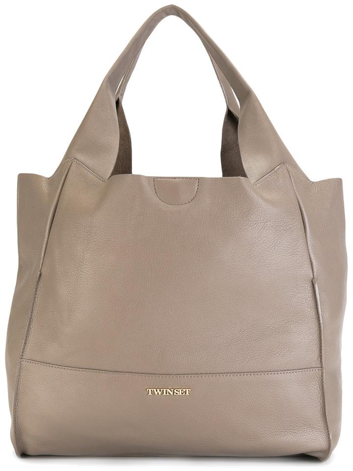 Twin-set Square Shoulder Bag, Women's, Nude/neutrals, Calf Leather