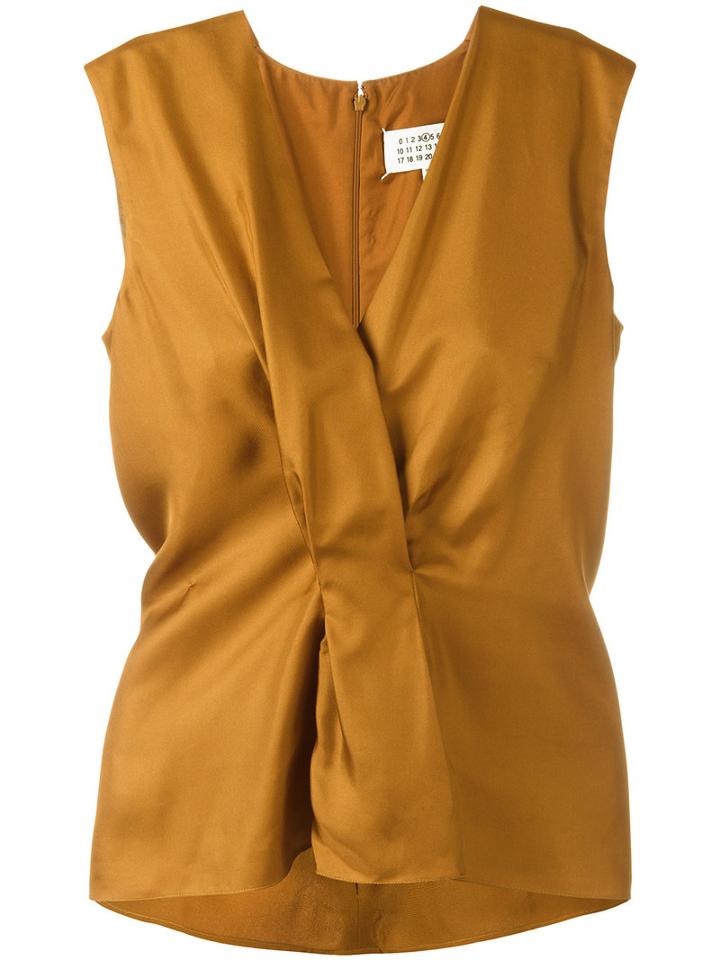 Maison Margiela Pleated Front Sleeveless Blouse, Women's, Size: 40, Brown, Silk/polyamide/acetate