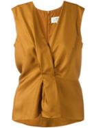 Maison Margiela Pleated Front Sleeveless Blouse, Women's, Size: 40, Brown, Silk/polyamide/acetate