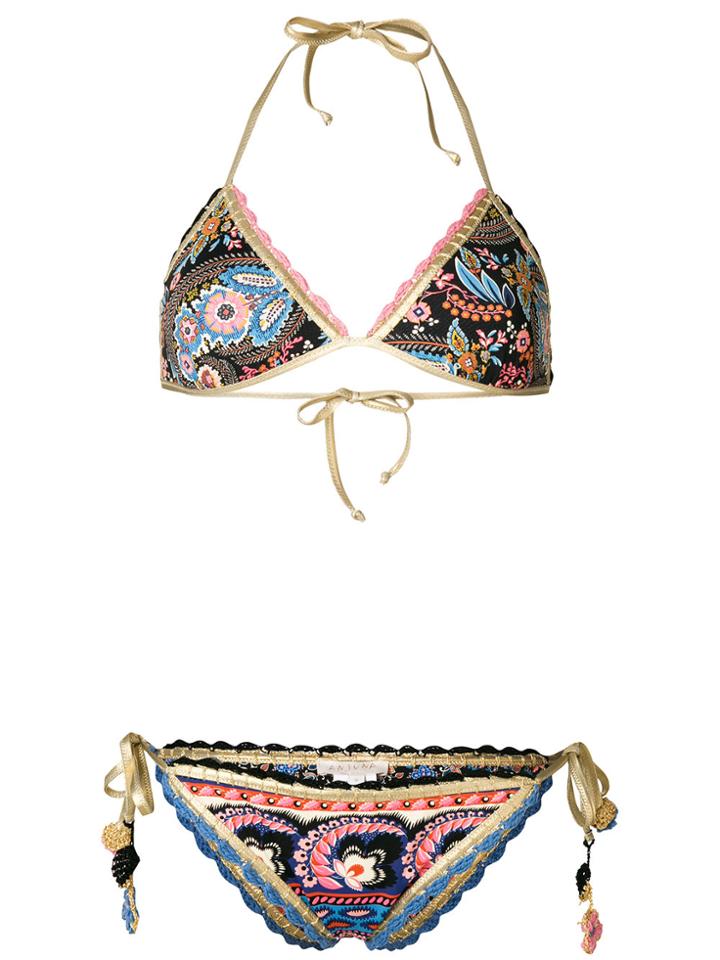 Anjuna Patterned Embroidered Trim Bikini - Black