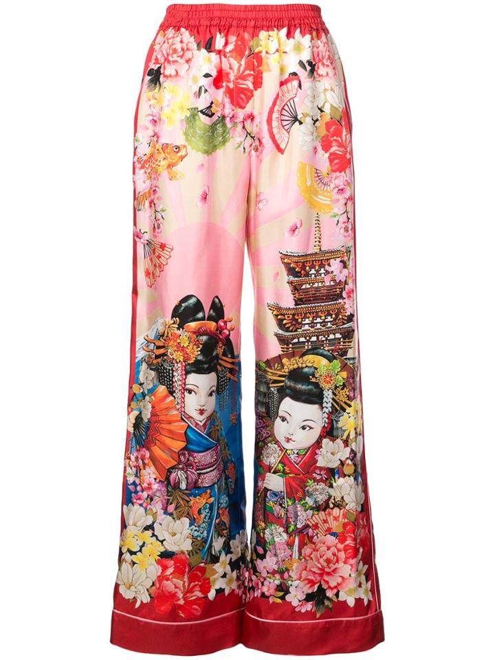 Dolce & Gabbana Geisha Print Palazzo Trousers - Pink & Purple