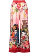 Dolce & Gabbana Geisha Print Palazzo Trousers - Pink & Purple
