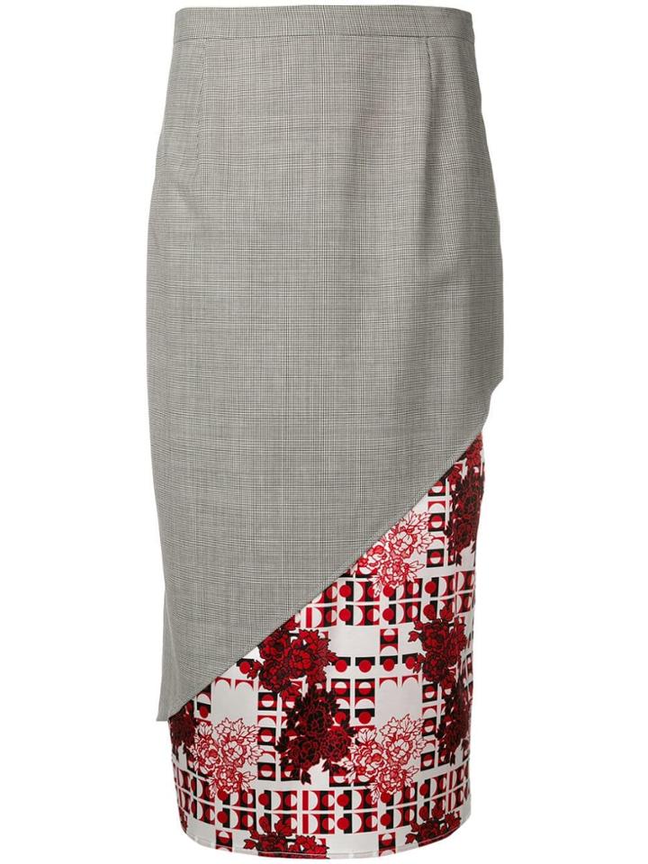 Snow Xue Gao Contrast Panel Long Skirt - Black