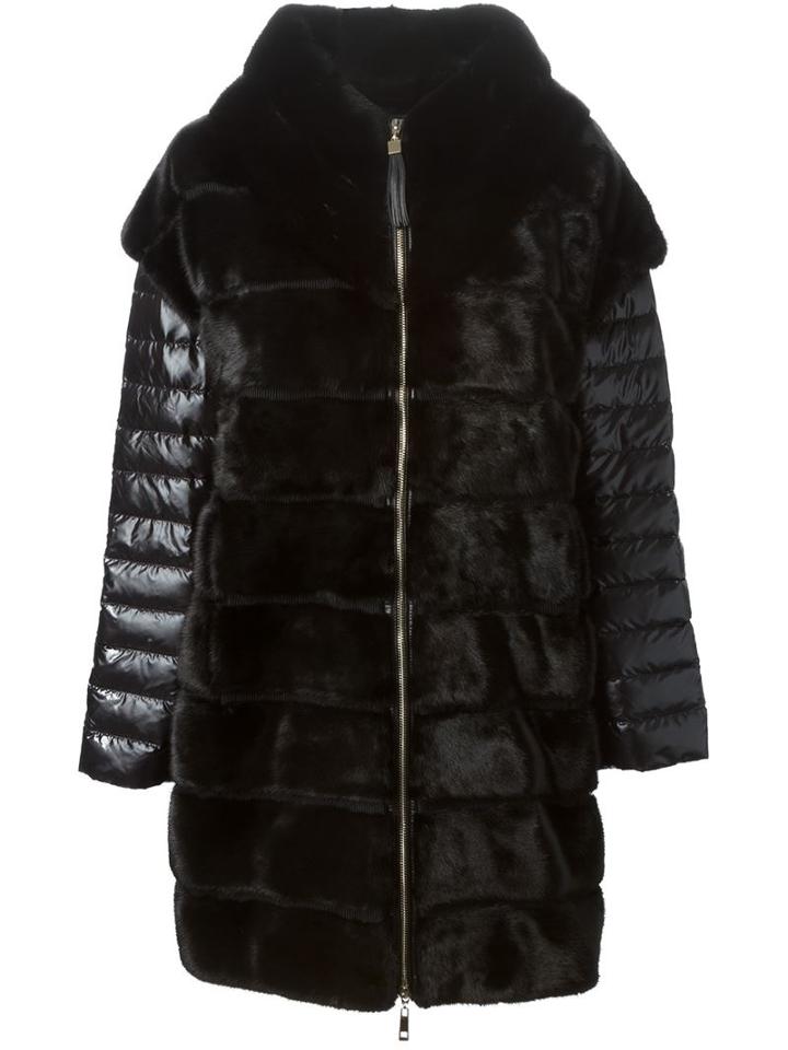 Liska Layered Padded Fur Coat, Women's, Size: Large, Black, Polyester/feather Down/mink Fur