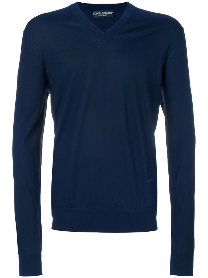 Dolce & Gabbana - V-neck Jumper - Men - Cotton/virgin Wool - 50, Blue, Cotton/virgin Wool