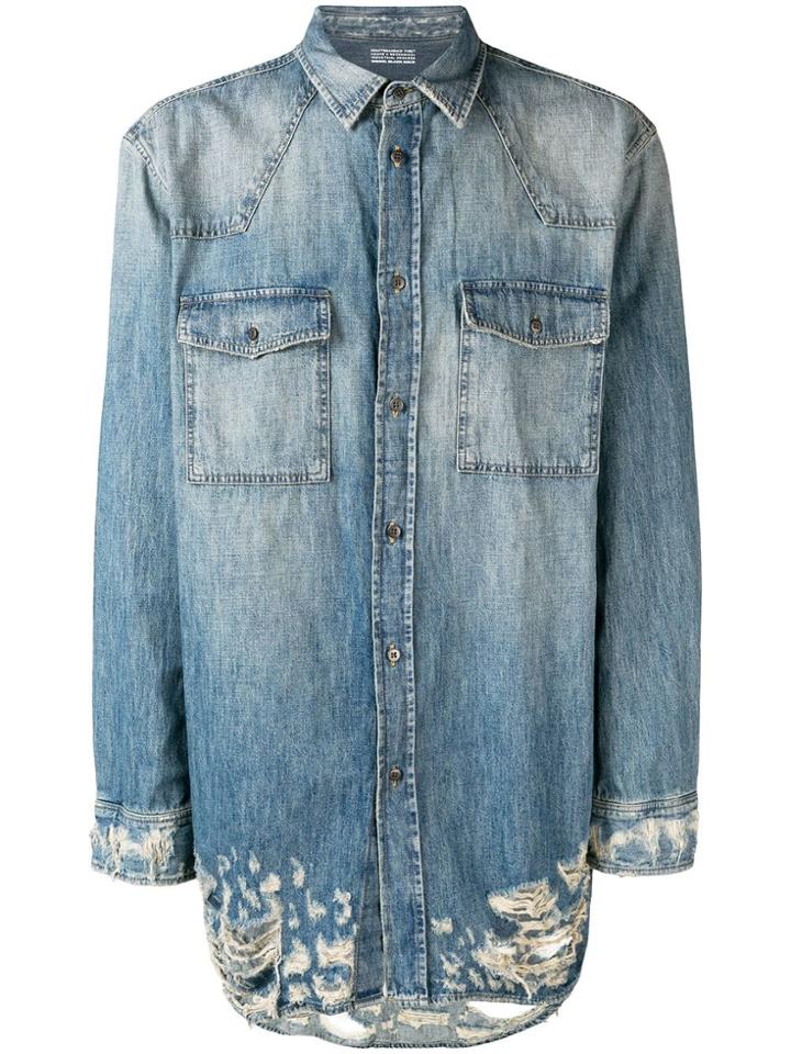 Diesel Black Gold Denim Shirt With Destroyed Hems - Blue